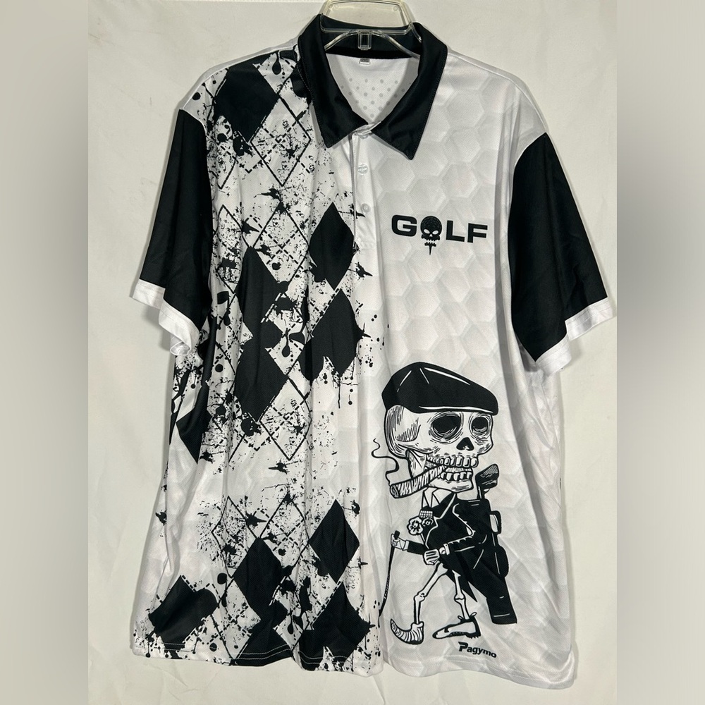 PAGYMO SWING SWEAR LOOK FOR BALL REPEAT GEOMETRIC SKULL GOLF SHIRT MENS XXL 2XL